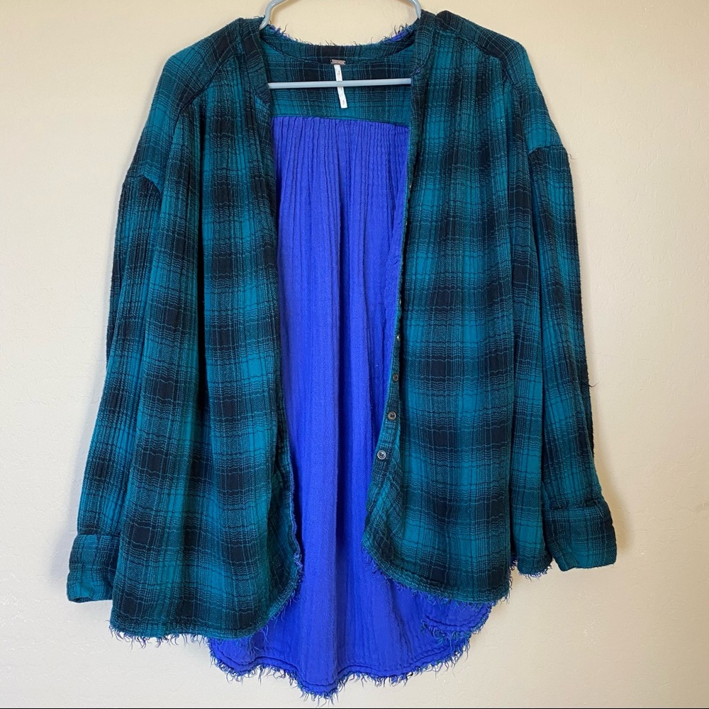 FREE PEOPLE plaid print distressed buttoned cardigan